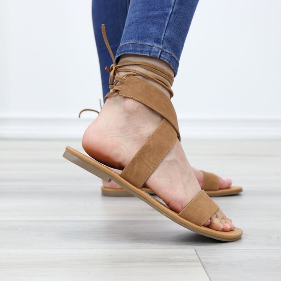 Gray Gladiator Laced-Up Bootie Style Flat Sandals - Picture 6 of 10